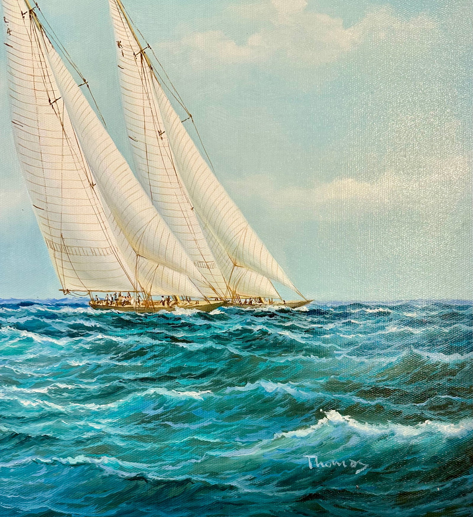 Yacht Sailing Schooners at Sea Original Painting – By Matt Thomas (24" X 36"), Unstretched - 5