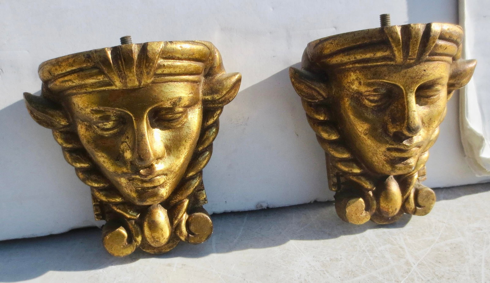 Gilt Bronze Egyptian Revival Furniture Mounts -a Pair of 2 Hathor - 2