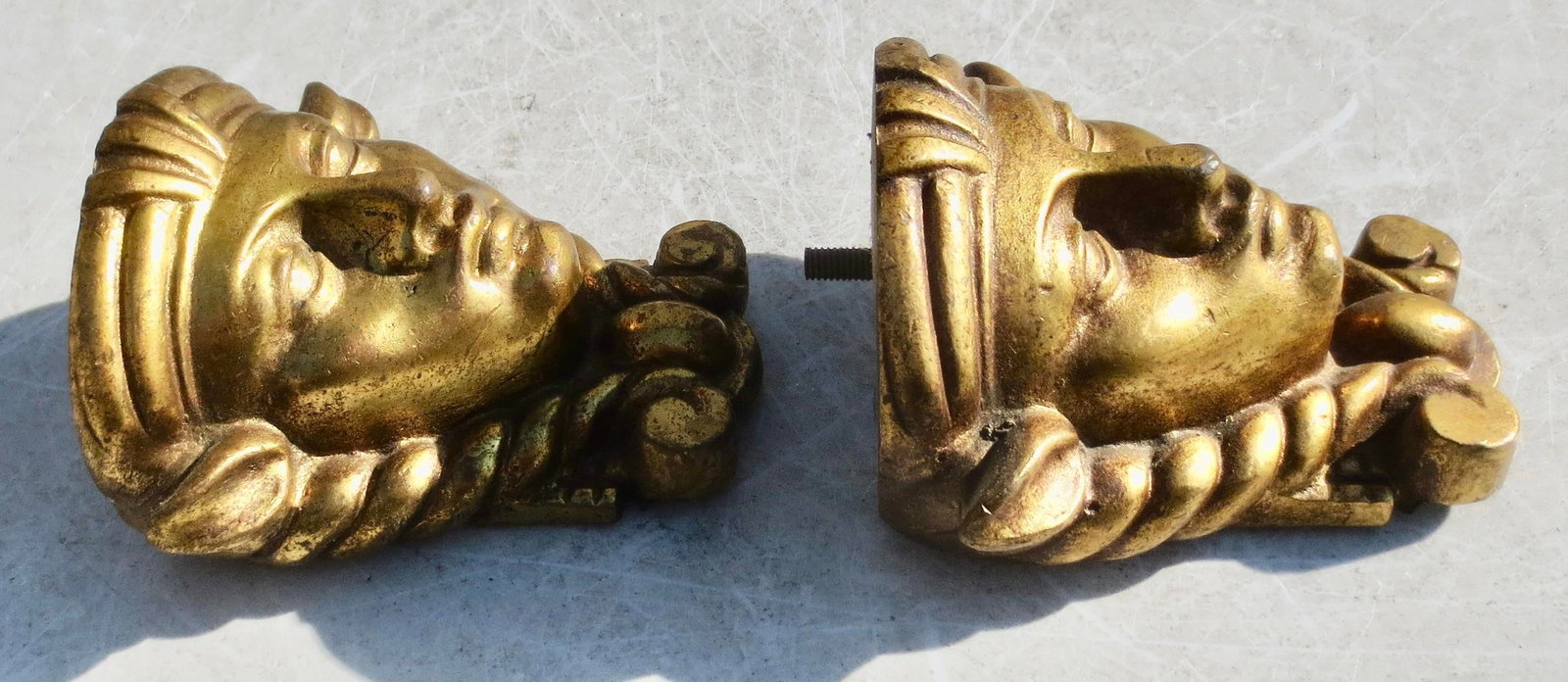 Gilt Bronze Egyptian Revival Furniture Mounts -a Pair of 2 Hathor - 3