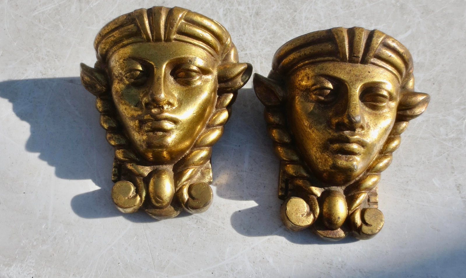 Gilt Bronze Egyptian Revival Furniture Mounts -a Pair of 2 Hathor - 5