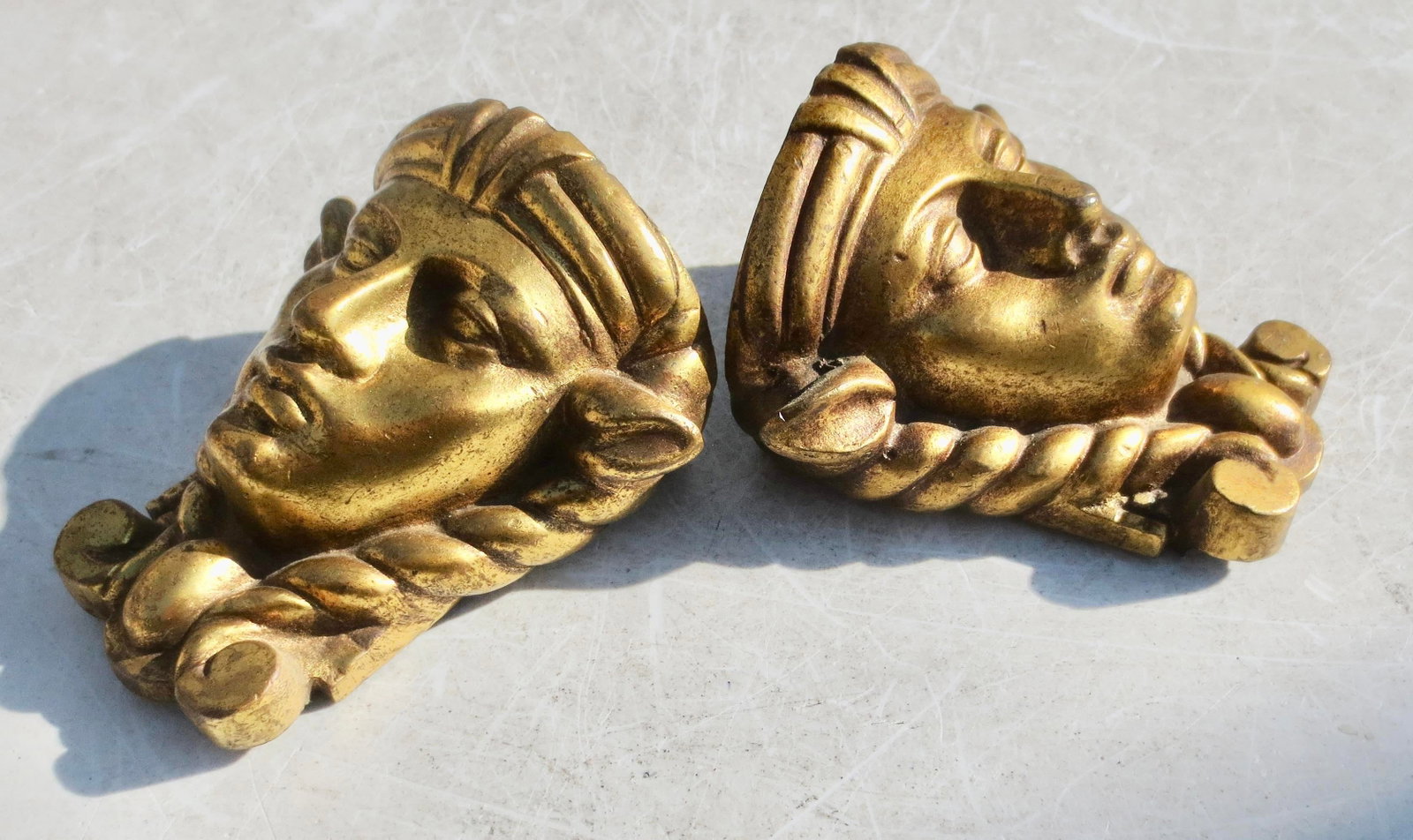 Gilt Bronze Egyptian Revival Furniture Mounts -a Pair of 2 Hathor - 6