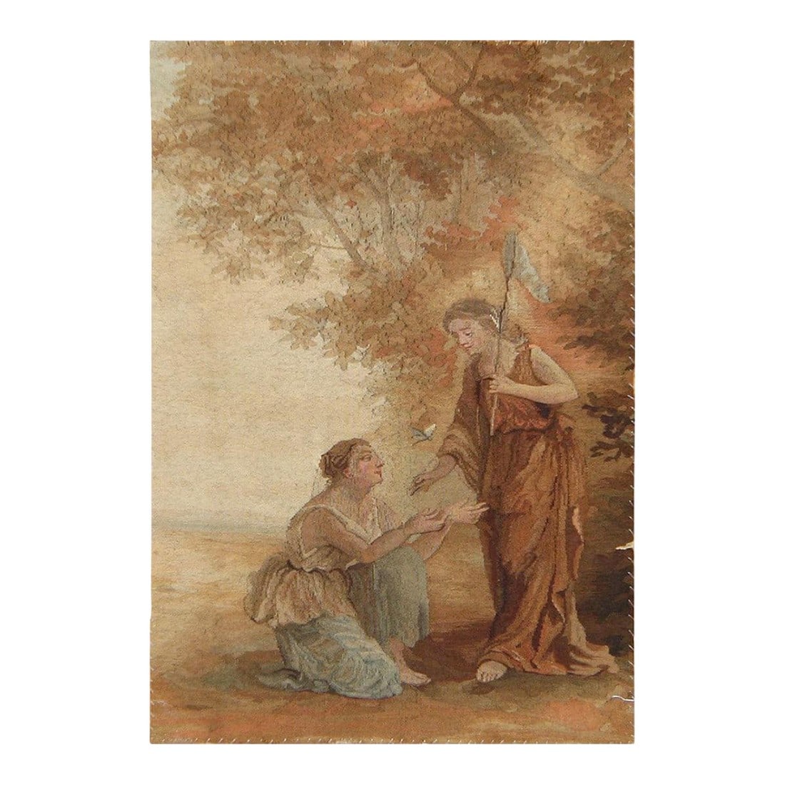 Nazmiyal Collection Antique Small Romantic French Tapestry: A Beautifully Romantic Small Size Antique French Tapestry Rug, Origin: France, Circa: 19th century Condition: Alterations: Original Condition Unaltered Imperfections: Some Imperfections Condition