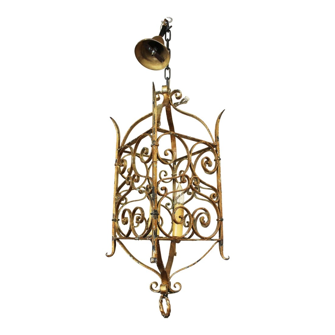 Early 20th Century French Gilt Iron Double Light Hanging Lantern (1 of 10)