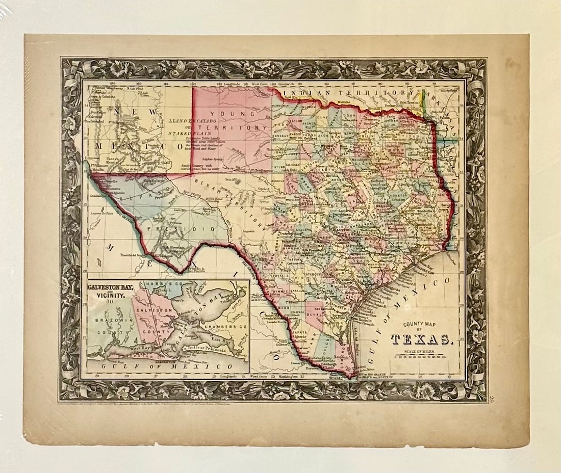 Texas With Galveston Bay, Original Map by Mitchell, Circa 1867 - 2
