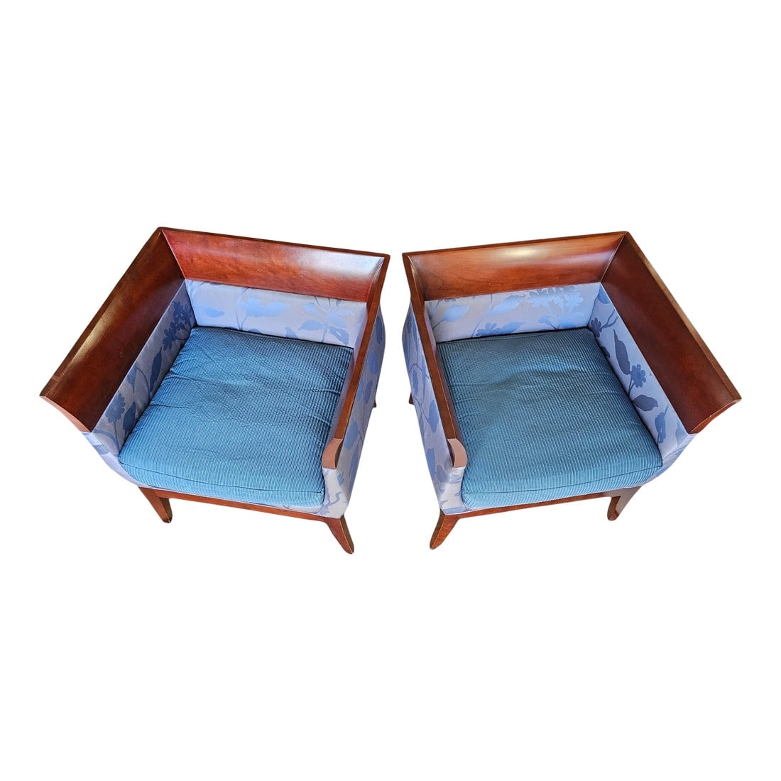 1980s Pair of HBF Chalice Chairs by Orlando Diaz - Azcuy: The pair of "Chalice" chairs are an award winning mid-century modern design by renowned architect and designer Orlando Diaz-Azcuy for HBF. The chairs are known for their distinct square shape with