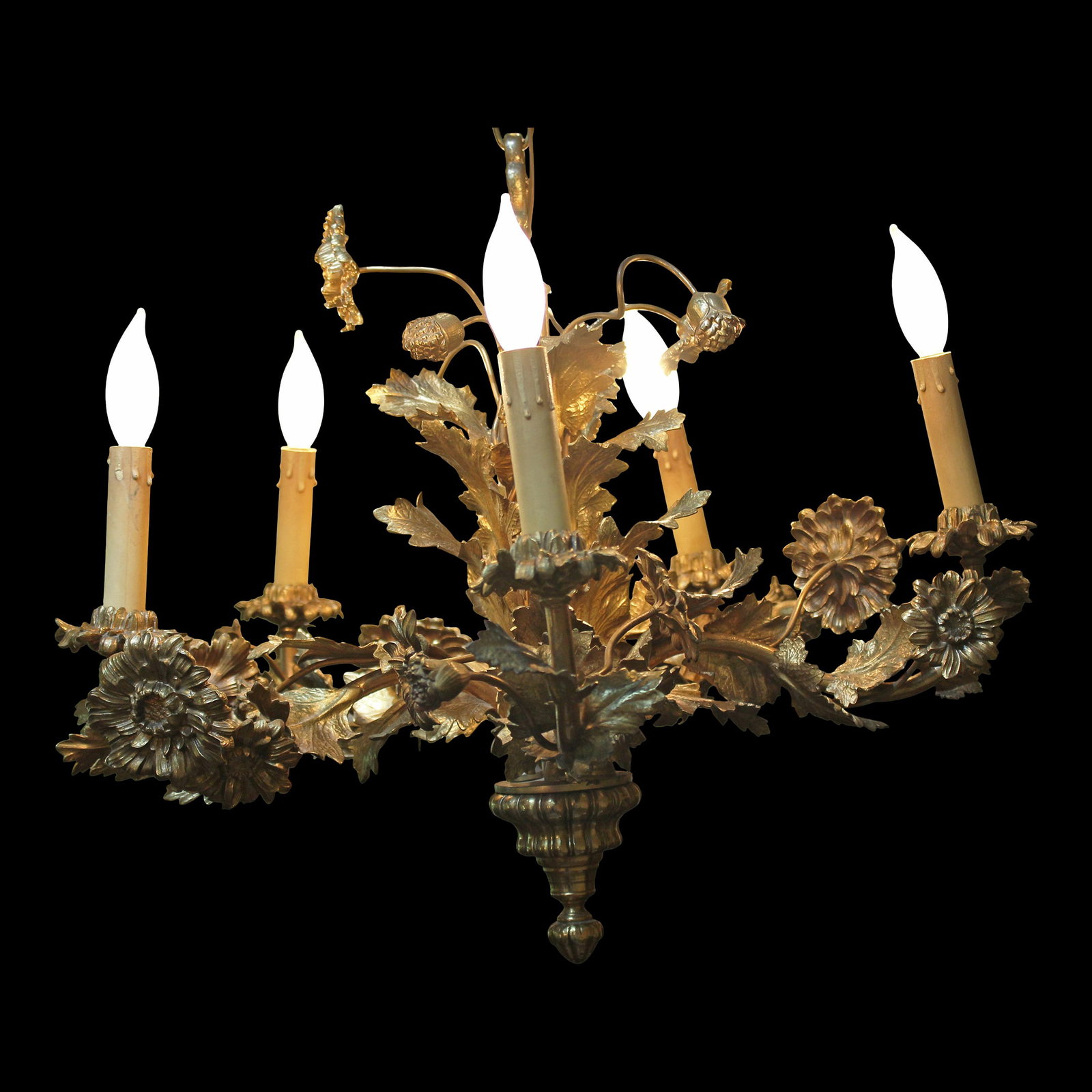 Late 19th-Early 20th Century Bronze French 5-Light Chandelier - 2