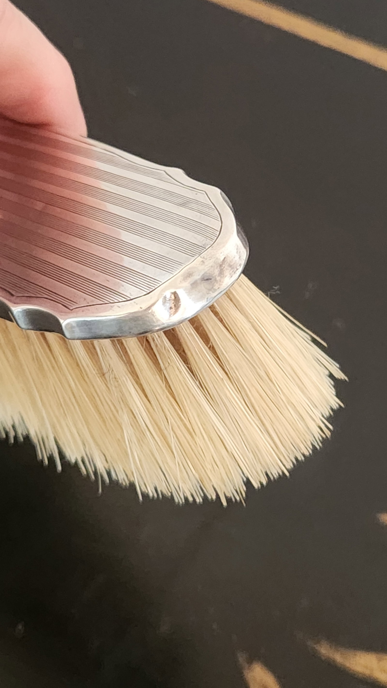 English Art Deco Sterling Silver Grooming Trio by William Neale, Birmingham 1927 - 8