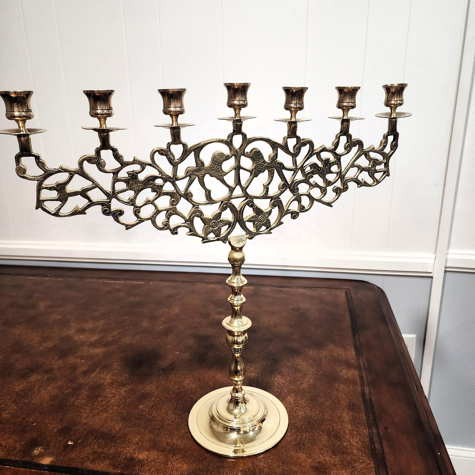 Antique Eastern European Brass Lion of Judah Menorah, Circa 1900 - 7