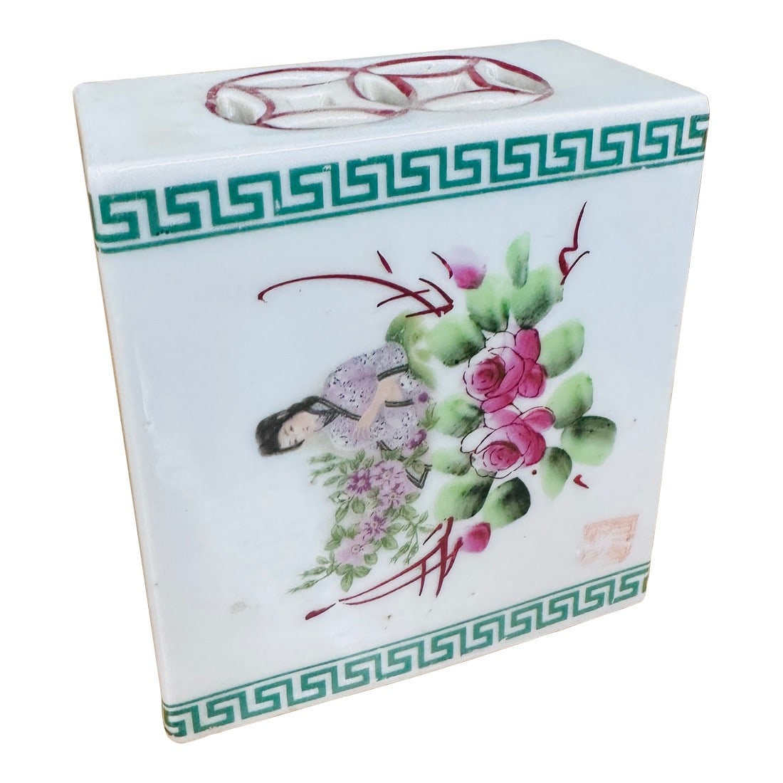 Vintage Chinese Incense Burner Porcelain Holder: A colorful and beautiful antique Chinese porcelain incense burner. Perfect as a decorative piece for your home or to add to your antique or porcelain collection. Acquired from antique dealer's estate