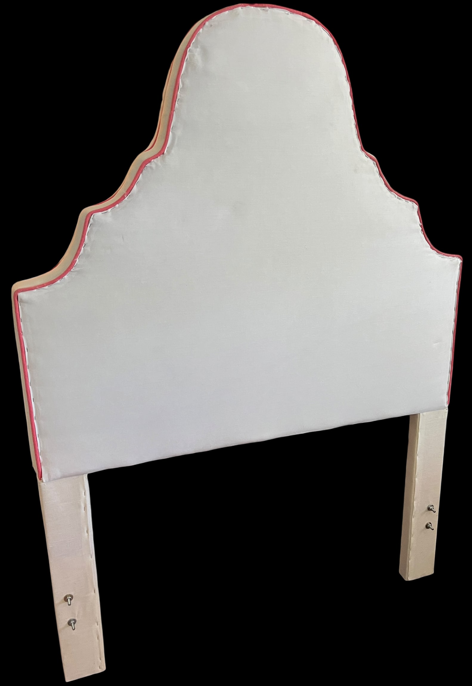 Custom Upholstered Twin Headboards in Ivory Canvas With Pink Contrast Welt Scalloped Silhouette Coas - 11