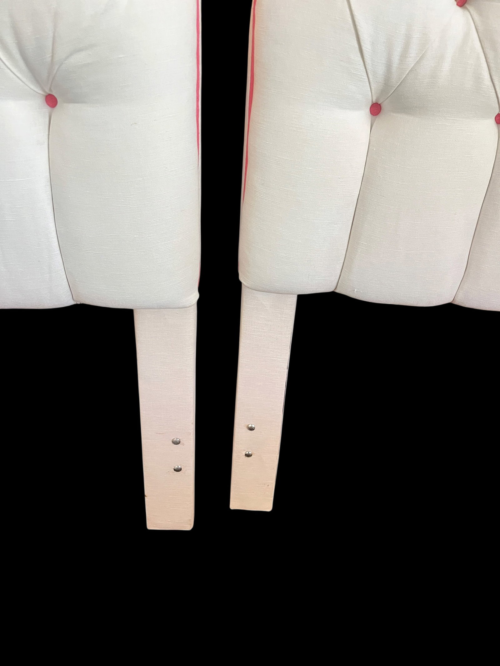 Custom Upholstered Twin Headboards in Ivory Canvas With Pink Contrast Welt Scalloped Silhouette Coas - 12