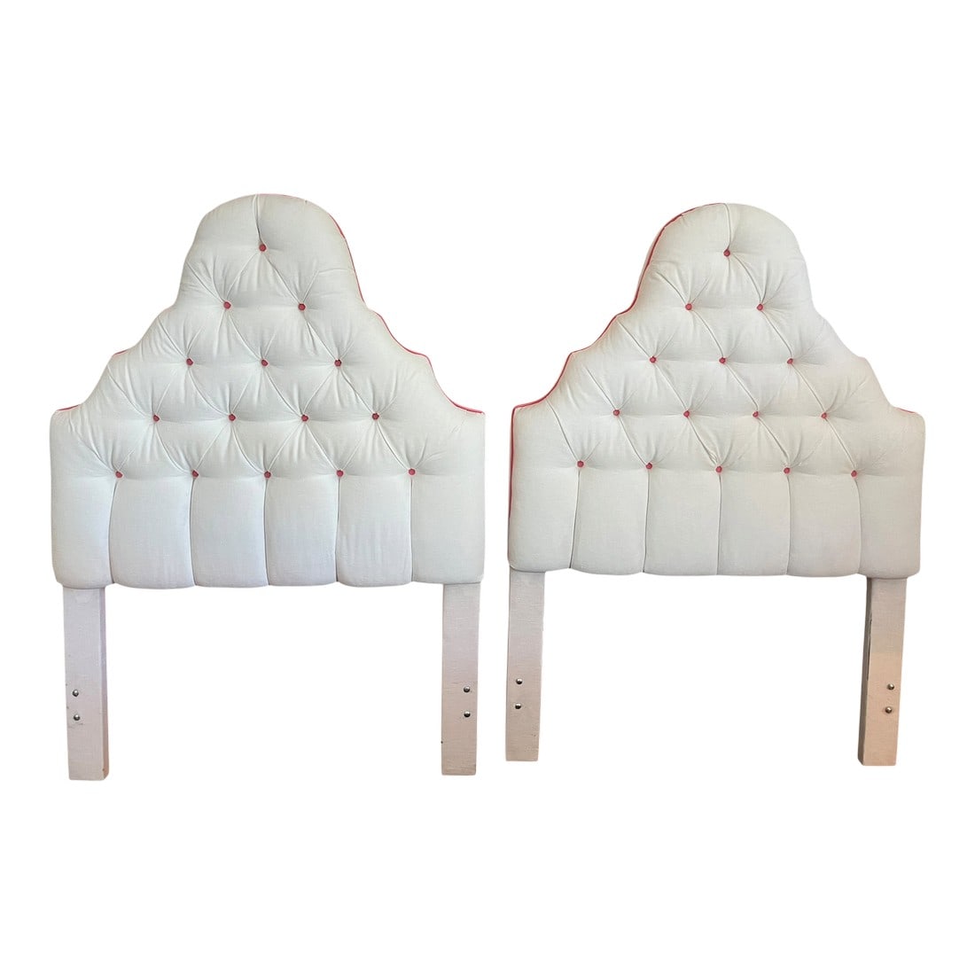 Custom Upholstered Twin Headboards in Ivory Canvas With Pink Contrast Welt Scalloped Silhouette Coas (1 of 15)