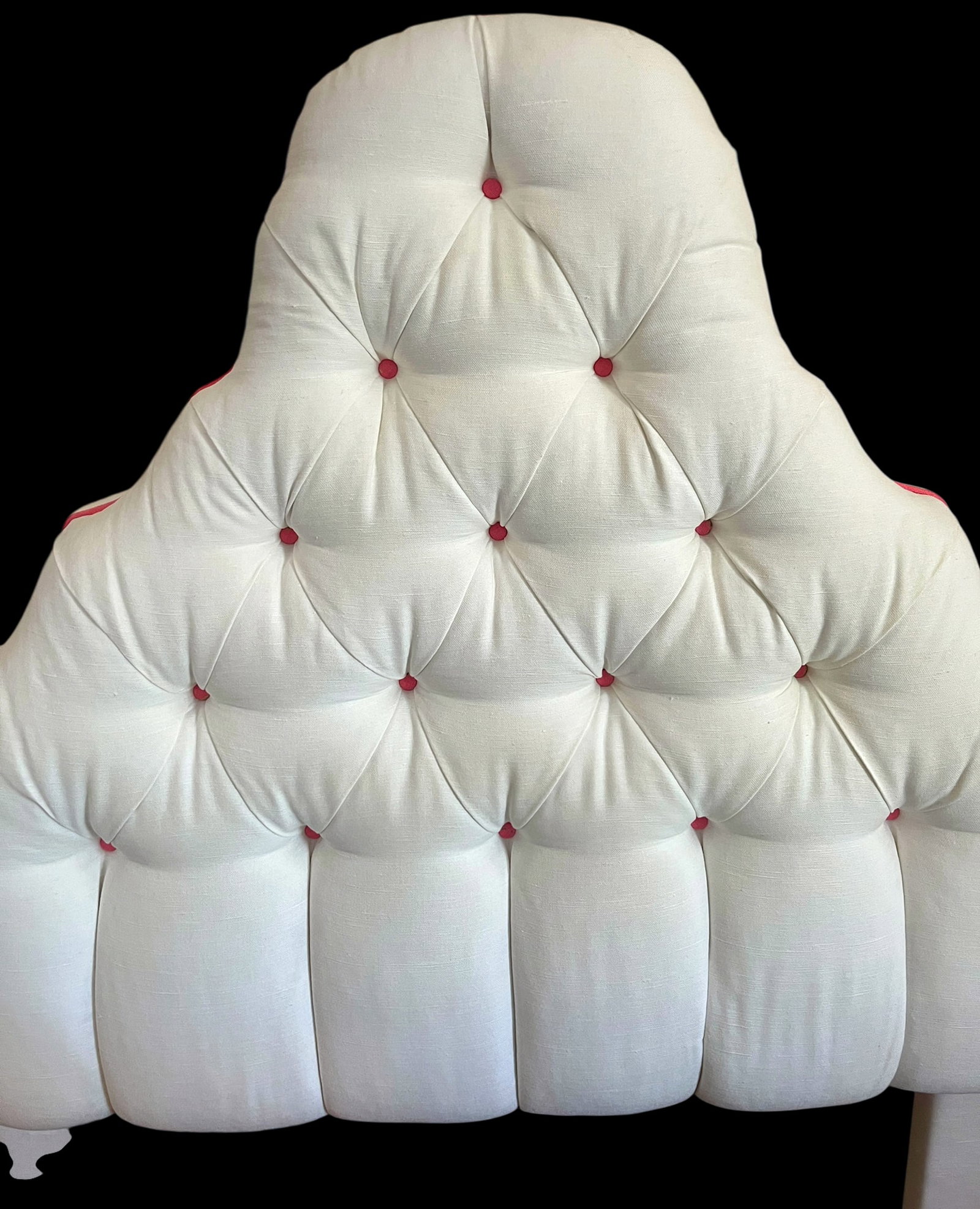 Custom Upholstered Twin Headboards in Ivory Canvas With Pink Contrast Welt Scalloped Silhouette Coas - 3