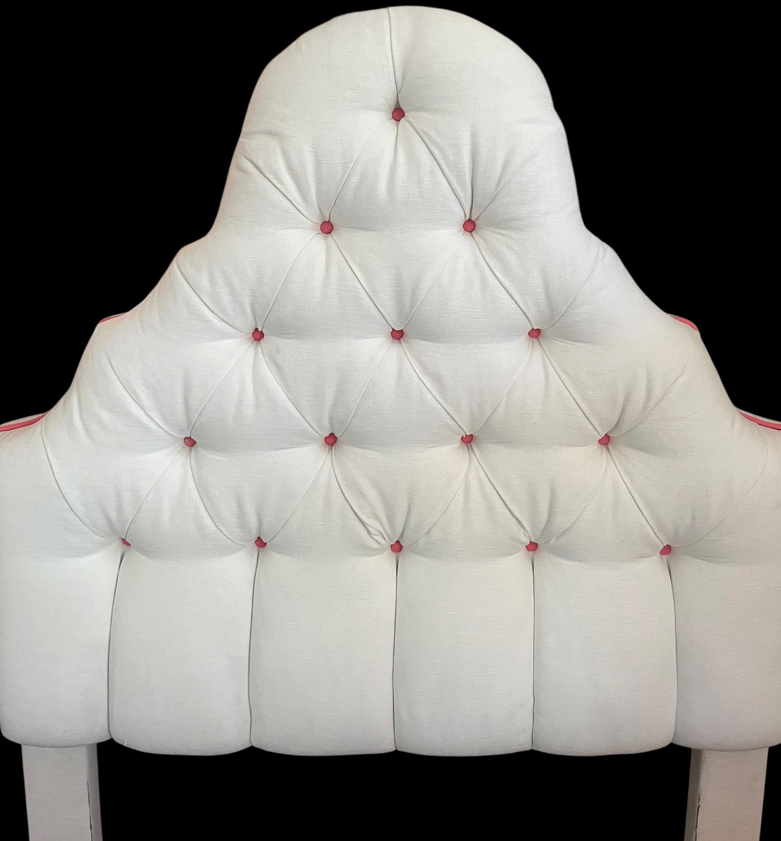 Custom Upholstered Twin Headboards in Ivory Canvas With Pink Contrast Welt Scalloped Silhouette Coas - 4