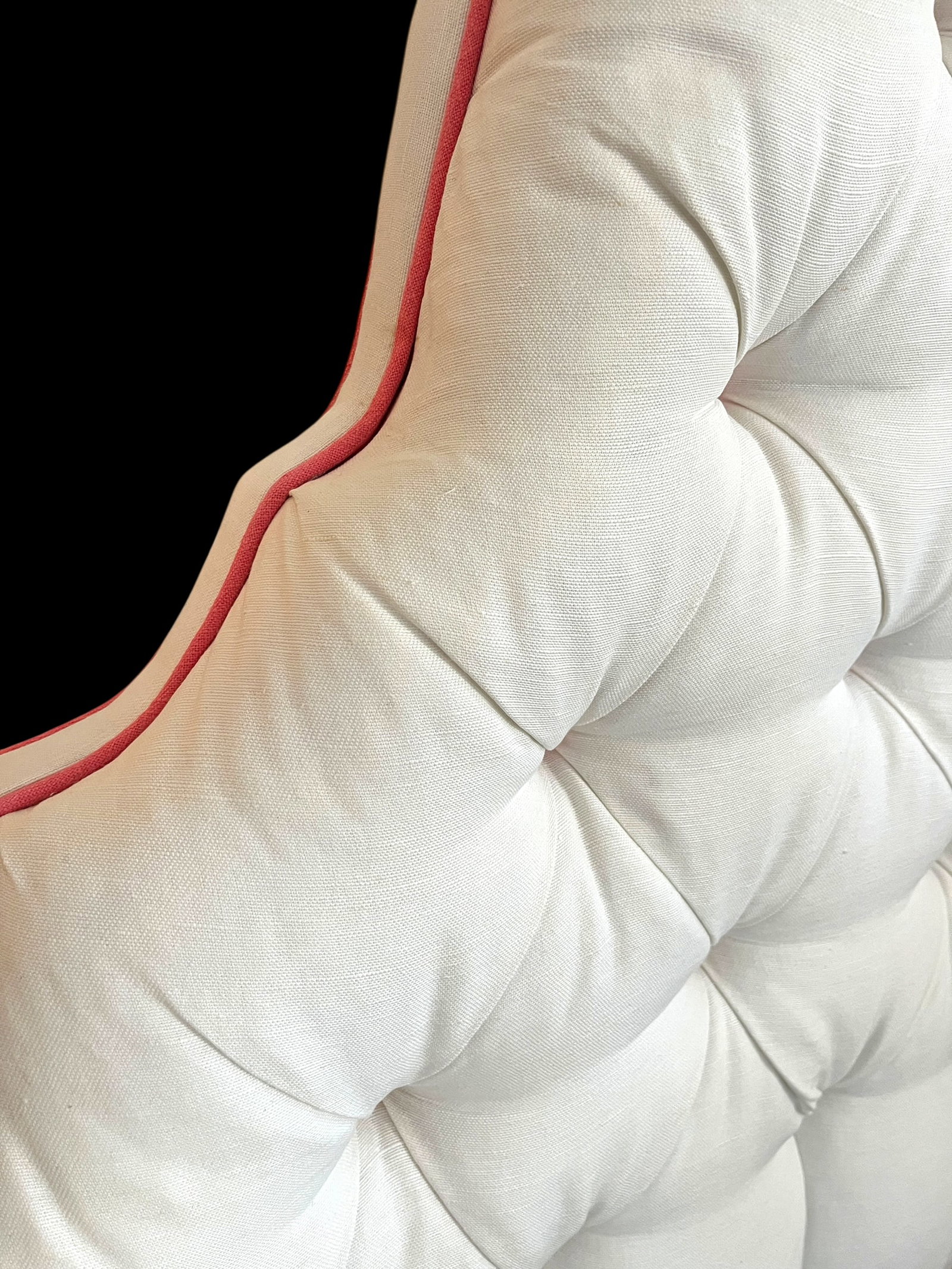 Custom Upholstered Twin Headboards in Ivory Canvas With Pink Contrast Welt Scalloped Silhouette Coas - 7