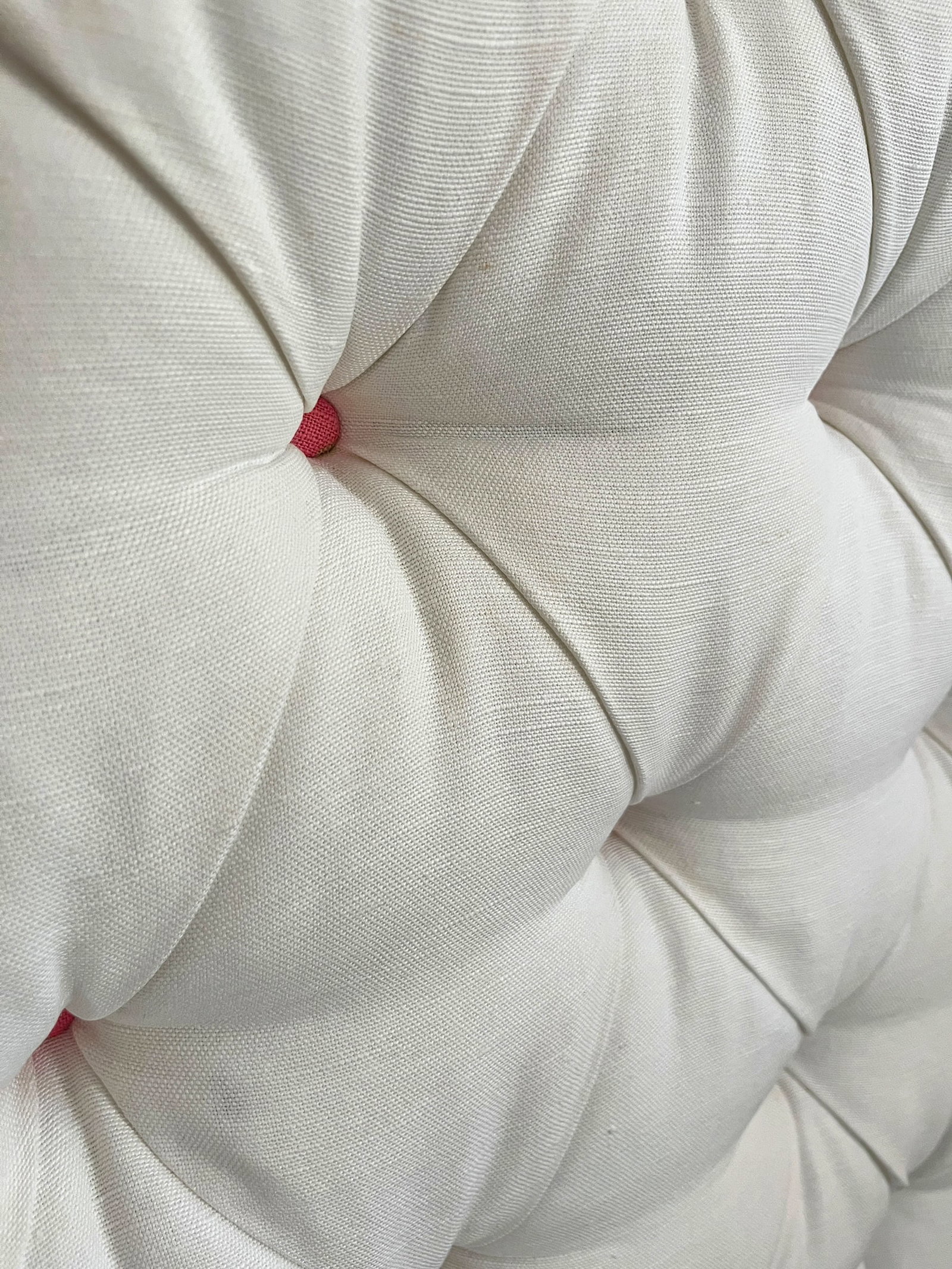 Custom Upholstered Twin Headboards in Ivory Canvas With Pink Contrast Welt Scalloped Silhouette Coas - 9