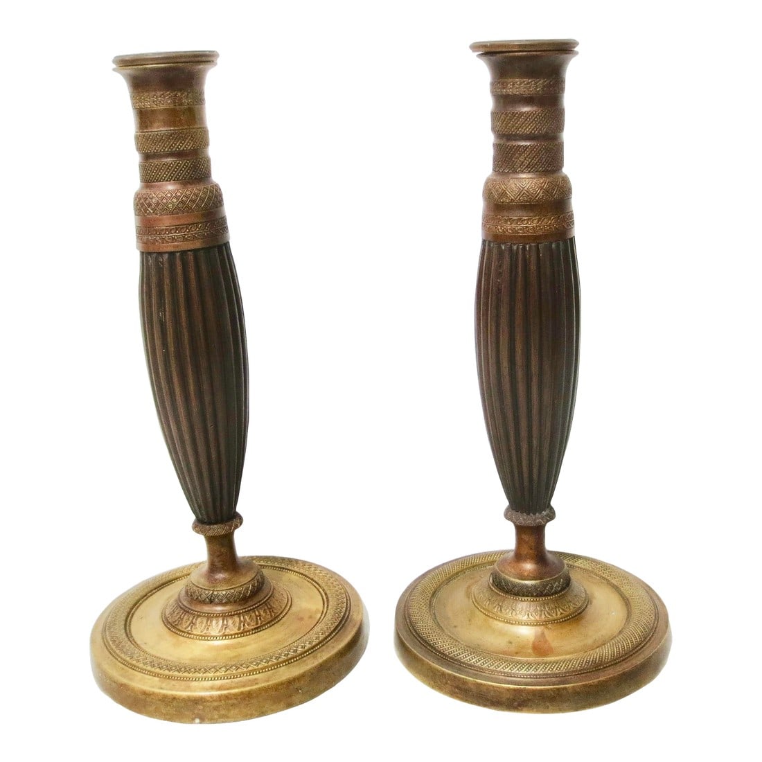 French Empire Bronze Candlesticks, C. 1830 -a Pair of 2 (1 of 10)