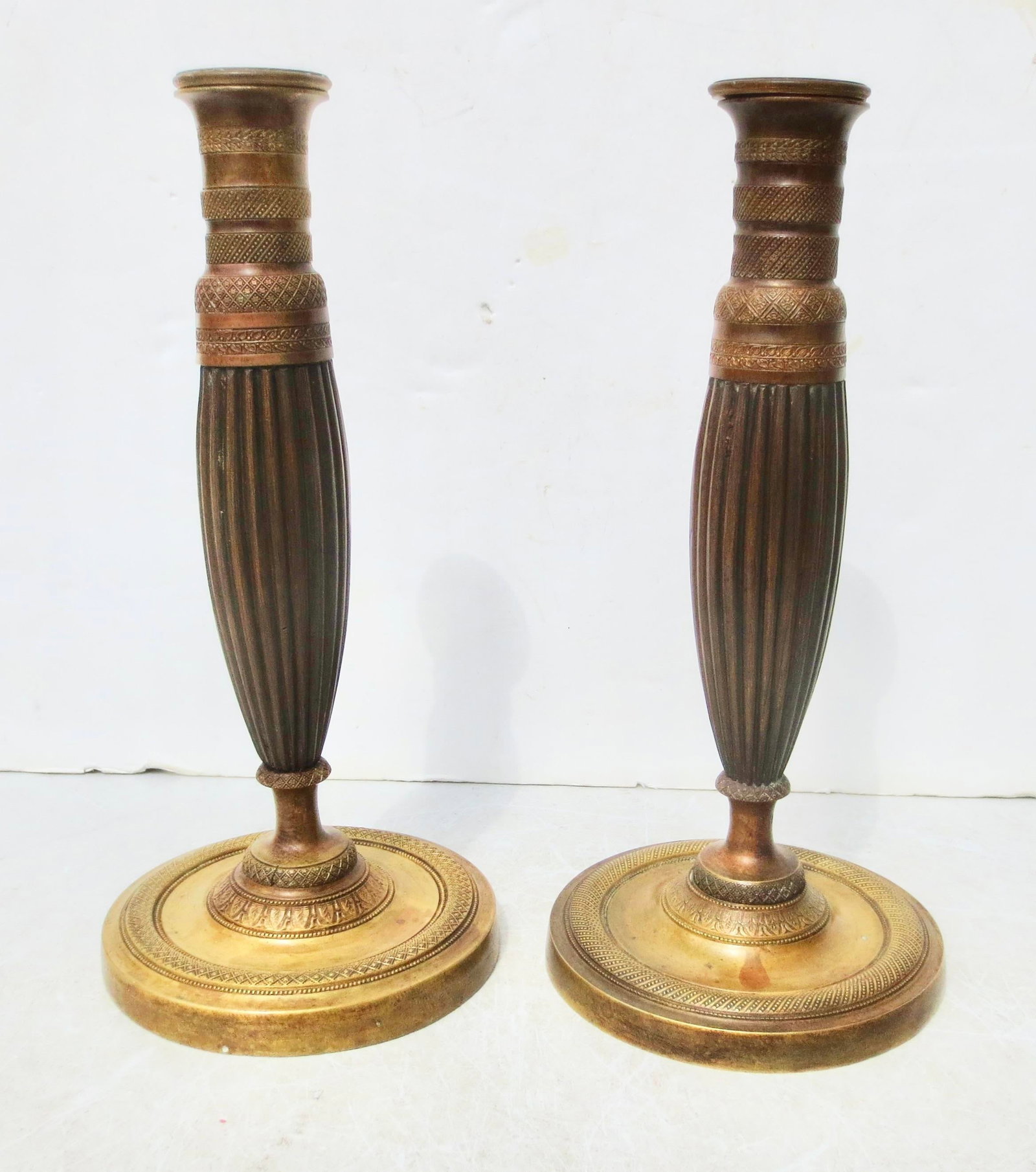 French Empire Bronze Candlesticks, C. 1830 -a Pair of 2 - 2