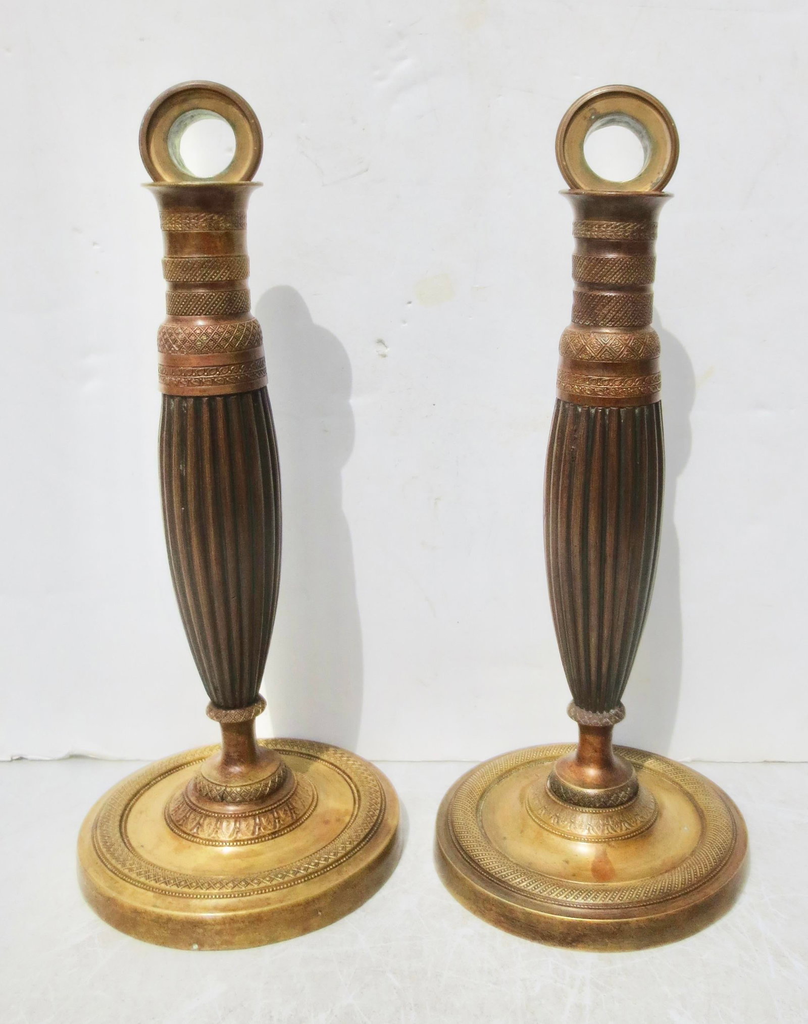 French Empire Bronze Candlesticks, C. 1830 -a Pair of 2 - 4