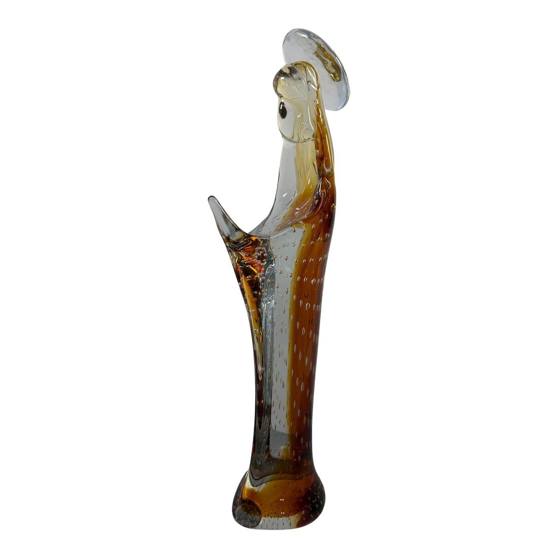 1970s Murano Archimede Seguso Amber Bullicante Glass Madonna Sculpture 14": Stunning Vintage Murano Archimede Seguso Amber Bullicante Glass Madonna Sculpture, 13.5" - 14". This Mid-Century Modern architectural piece features the iconic bullicante Controlled Bubble technique w