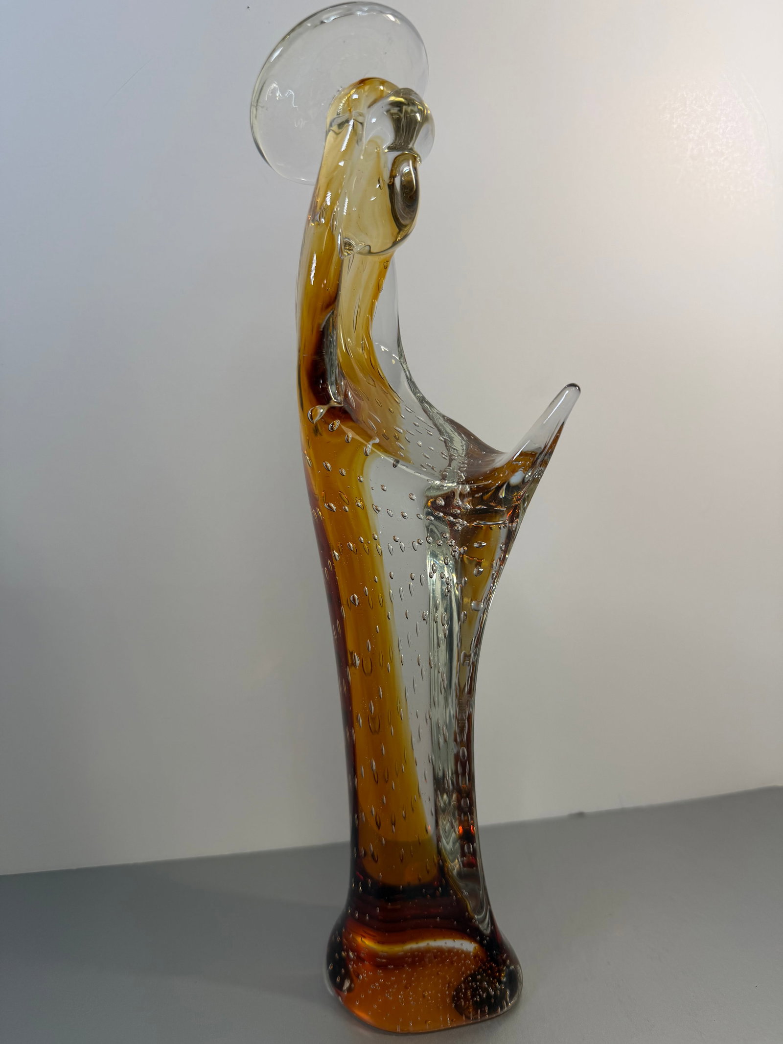 1970s Murano Archimede Seguso Amber Bullicante Glass Madonna Sculpture 14" - 2