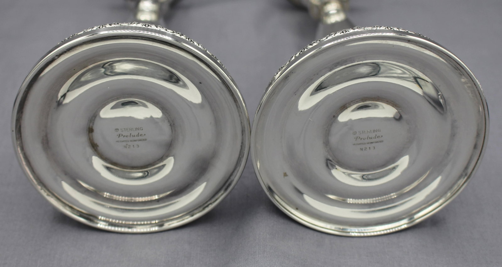 Pair of 7.5" Sterling Silver Weighted Prelude Candlesticks by International - 6