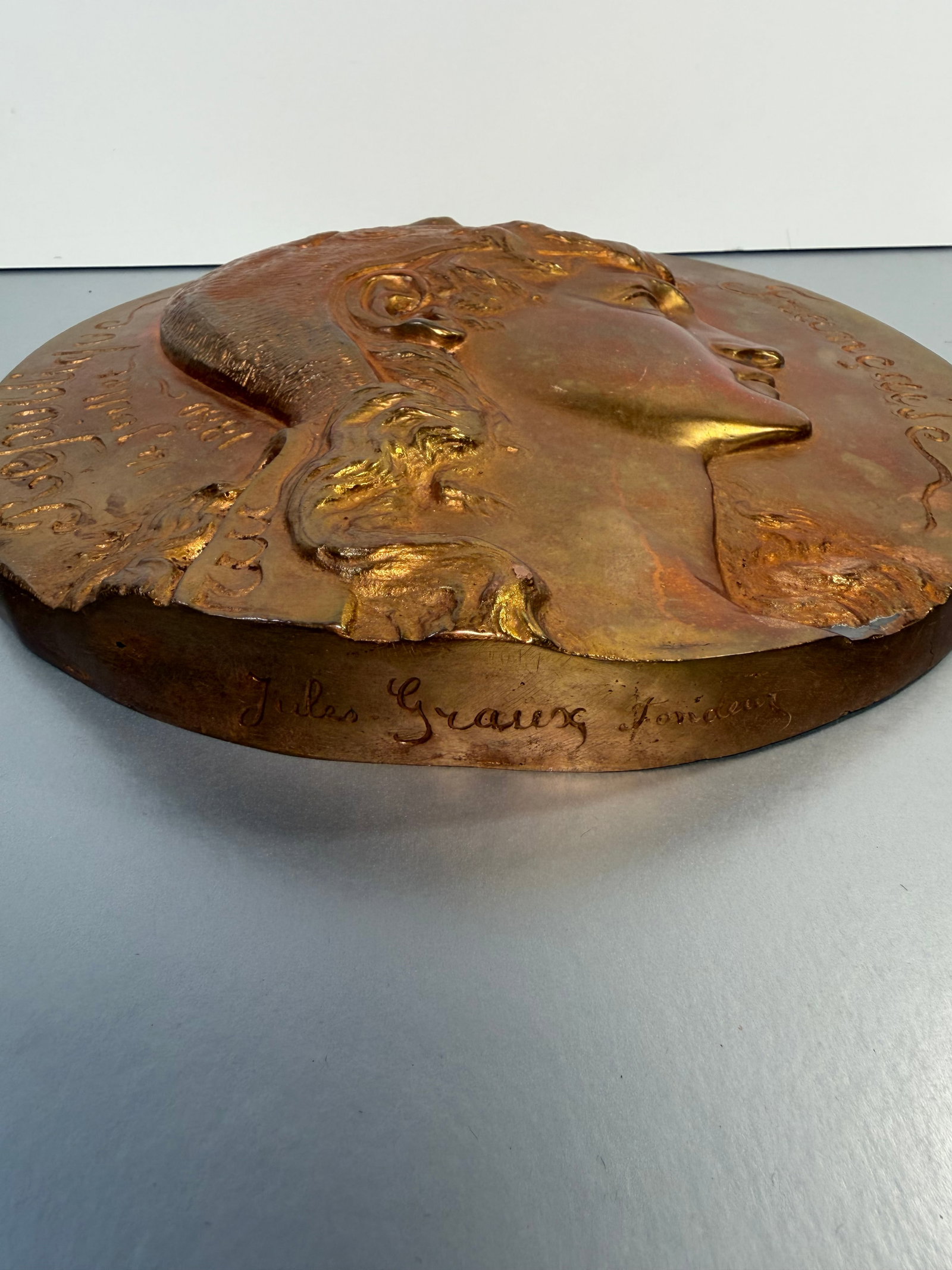 Antique French Bronze Marianne Plaque Jules Graux Fondeur 1880 République 12" - 7