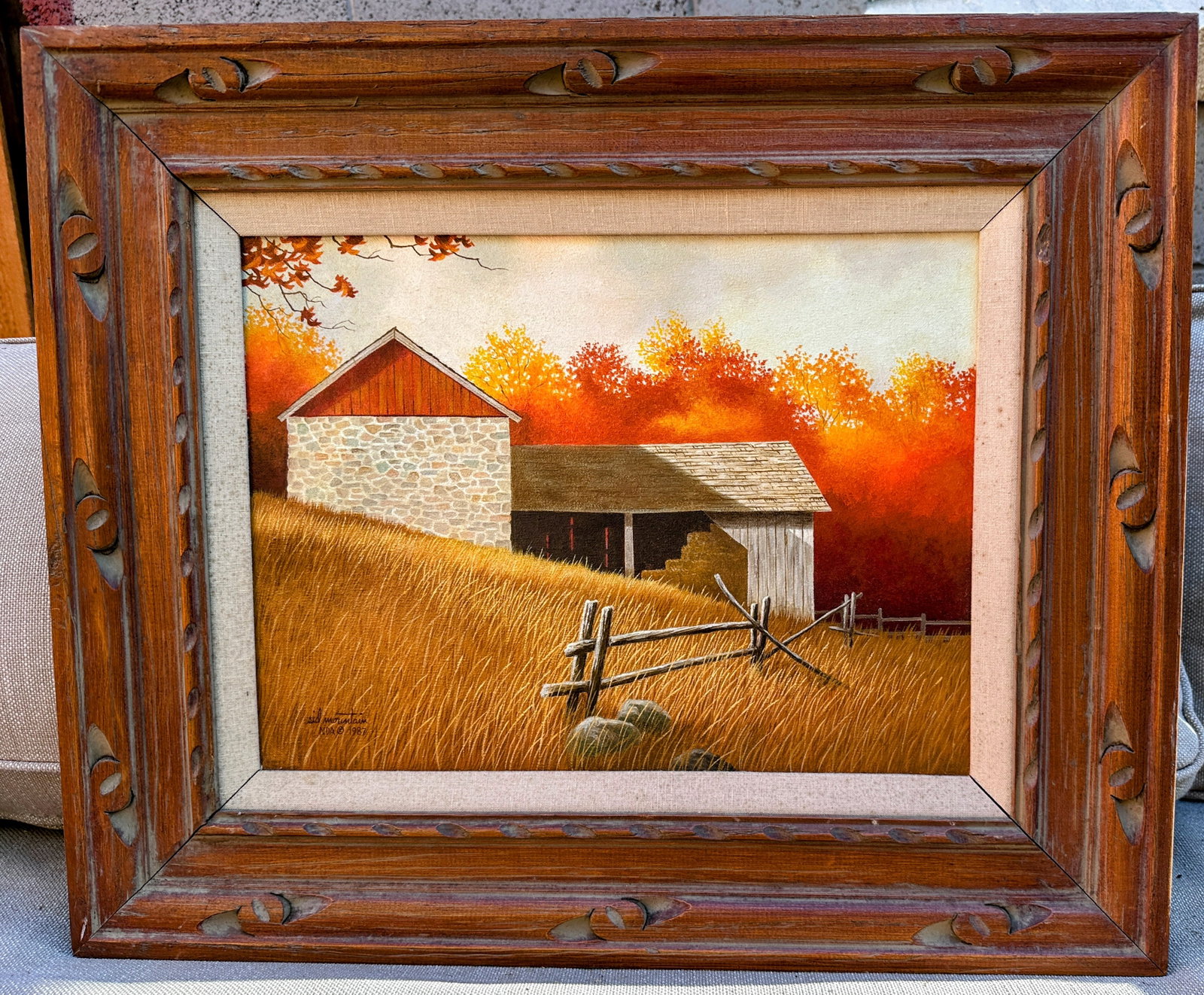 1980s Original Signed Sid Mountain 'October' Oil Painting, Framed - 13