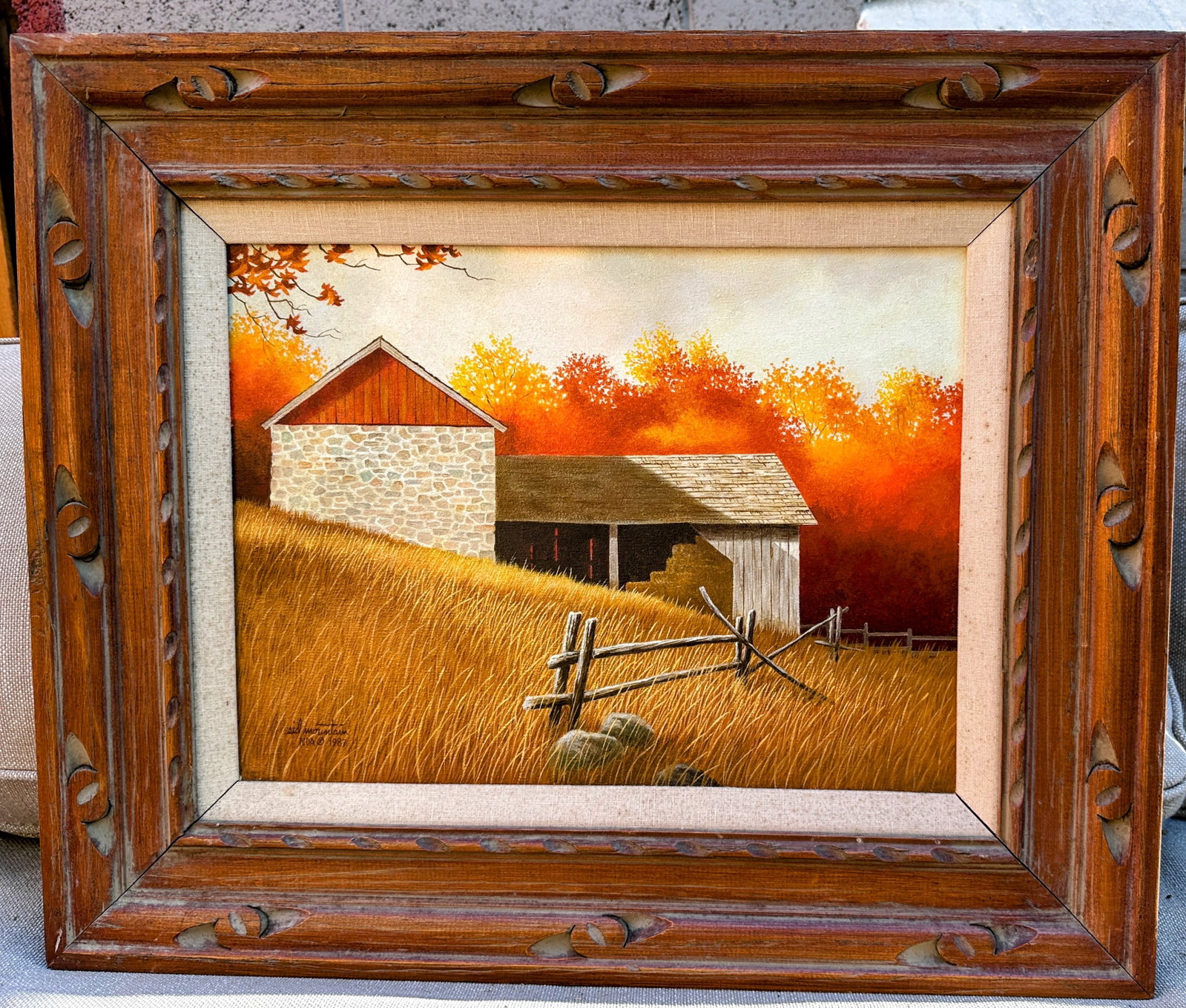 1980s Original Signed Sid Mountain 'October' Oil Painting, Framed - 4