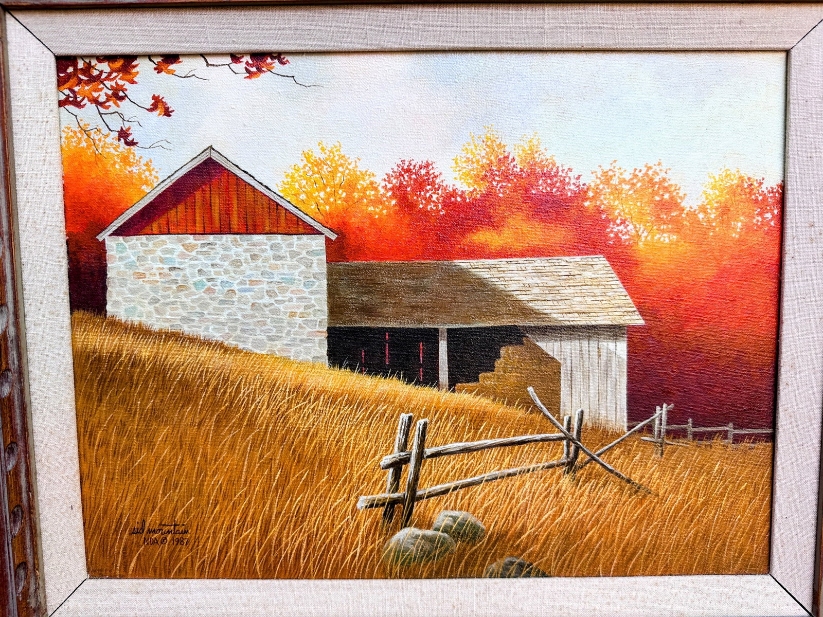 1980s Original Signed Sid Mountain 'October' Oil Painting, Framed - 8