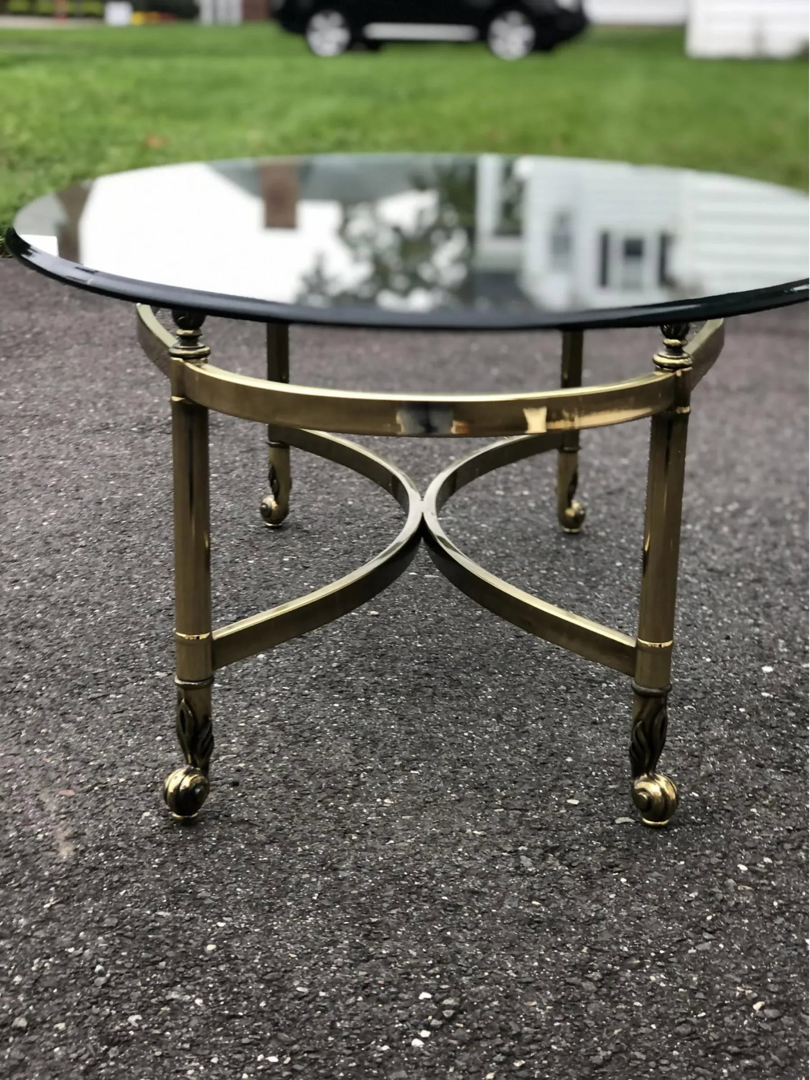 1960s Vintage Art Deco Style Brass Oval Coffee Table - 6