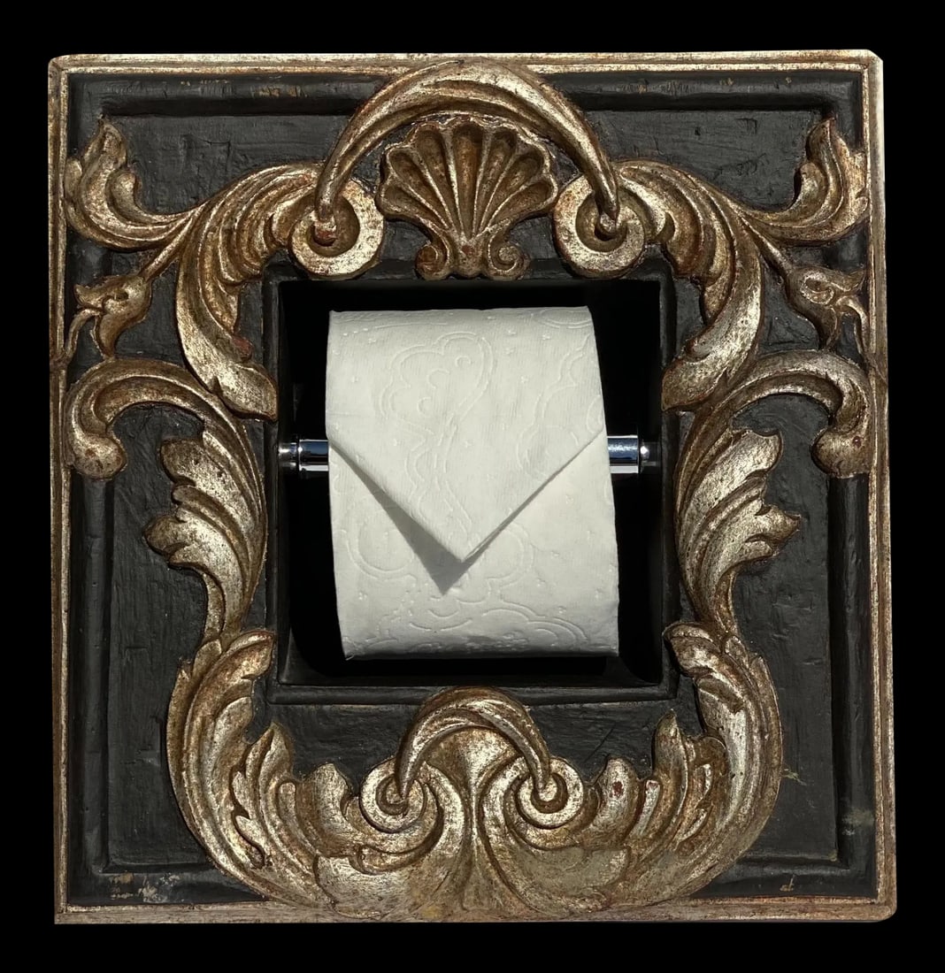 Italian Baroque Style Bathroom Holder in "Bartolo" Ebony and Silver Parcel-Gilt by Judson Rothschild - 2