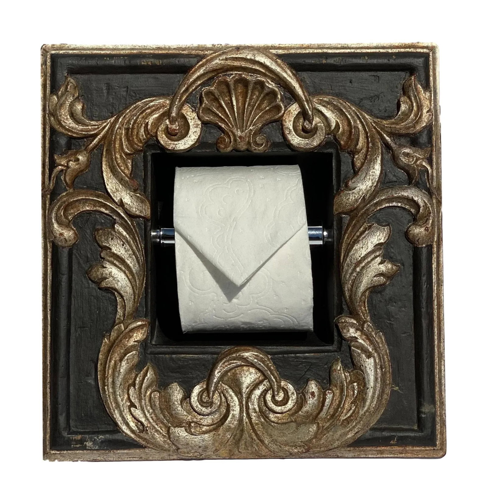 Italian Baroque Style Bathroom Holder in "Bartolo" Ebony and Silver Parcel-Gilt by Judson Rothschild - 4