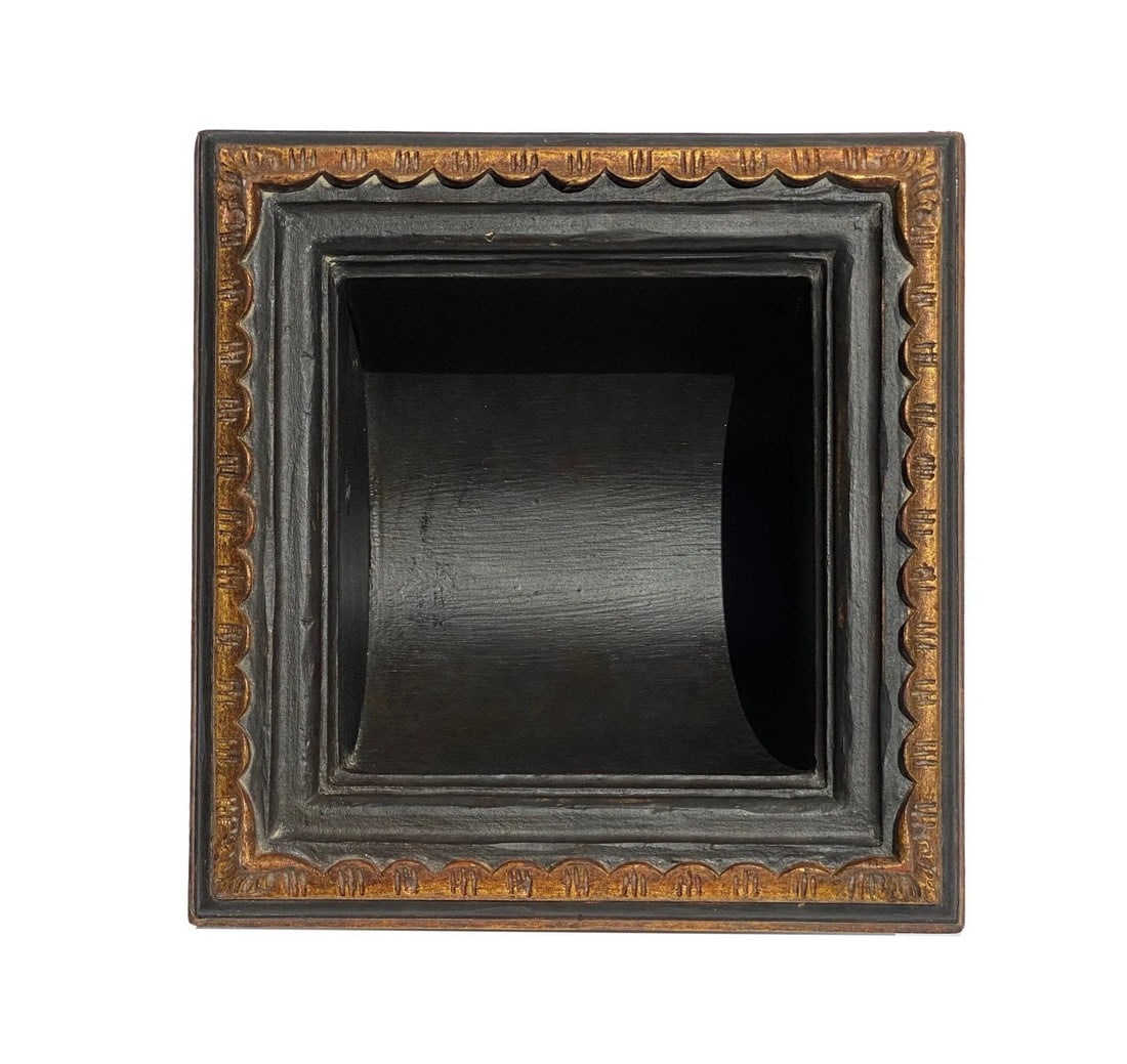 Italian Baroque Style Bathroom Paper Holder in "Farrentino" Ebony & Gold by Judson Rothschild for Th: Created for The Rothschild Collection - "Ferrantino" 2006 Â© - In the Italian Baroque Style, this Paper Holder is manufactured out of American Alder. The square frame with stylized