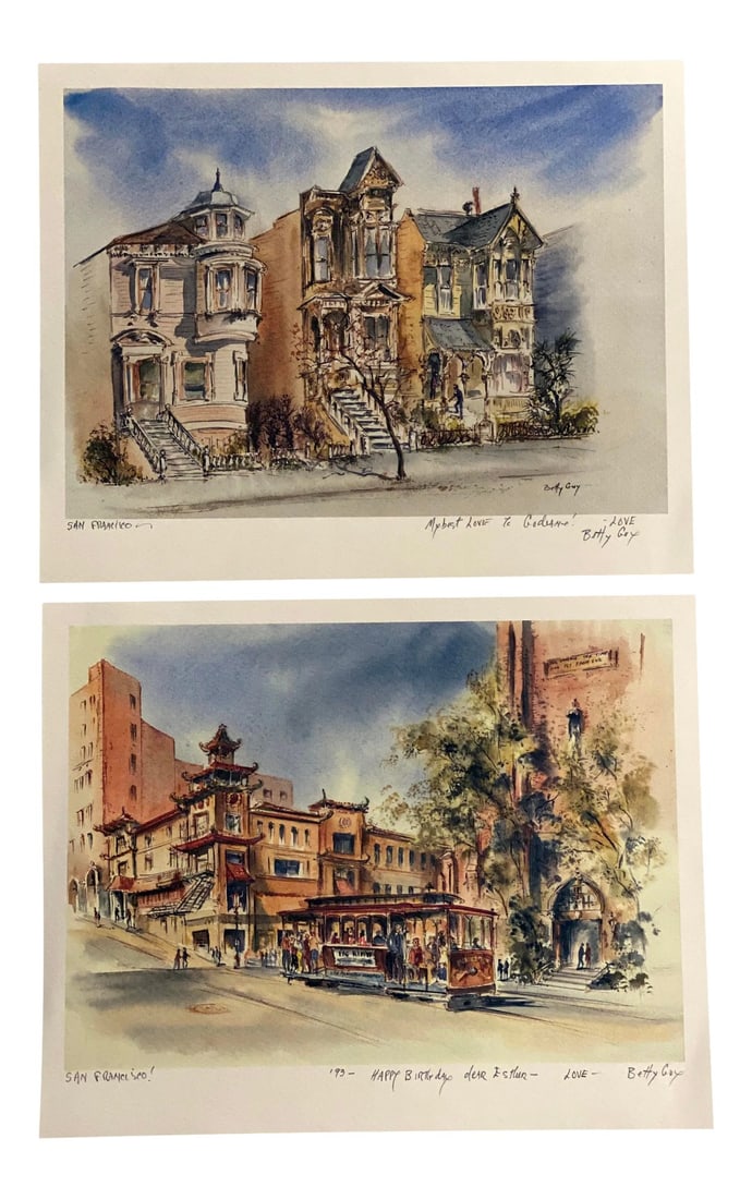 Betty Guy 1990s "The Victorians" & "Chinatown" a Pair of Architectural Prints: Betty Guy 1990 Original Limited Edition Prints 1) "The Victorians" - with an inscription "My best Love to Godeane!" Signed, - Love Betty Guy" 2) "Chinatown" - with an inscription "Happy Birthday dear