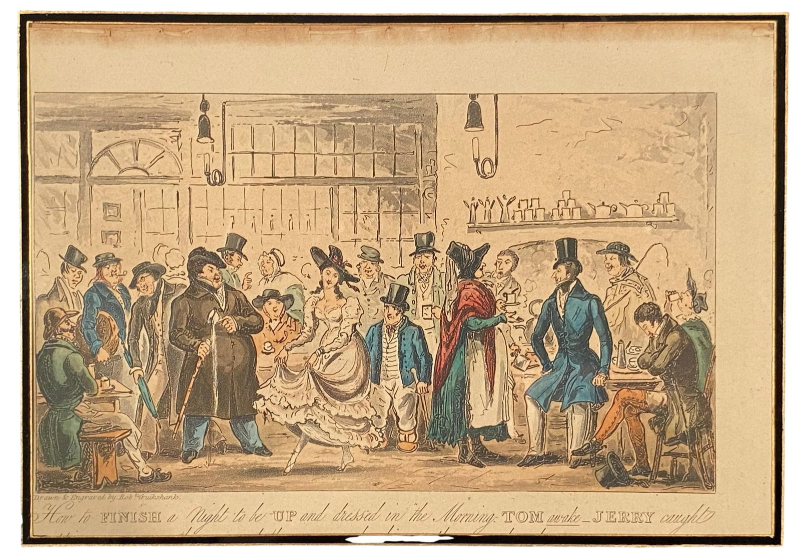 Early 19th Century Cruikshank Figurative Colored Etchings, Framed - a Pair - 3