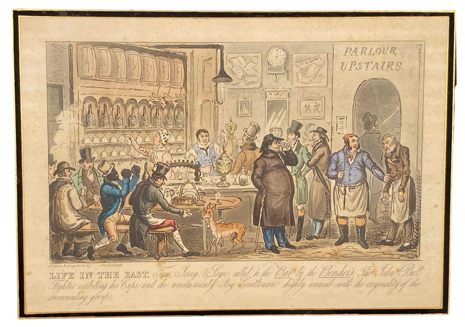 Early 19th Century Cruikshank Figurative Colored Etchings, Framed - a Pair - 7
