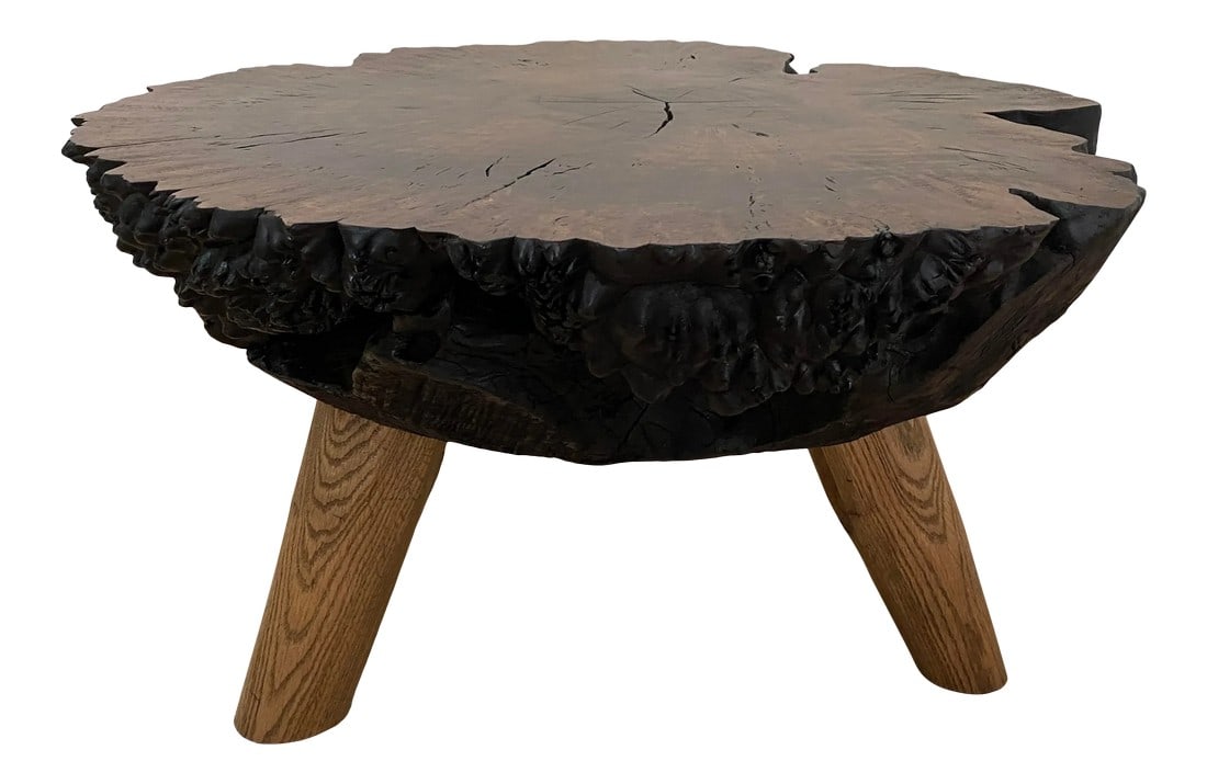 Organic Modern Claro Walnut Burl Wood Coffee Table: These one of a kind Claro Walnut Burl pieces, from tree's that for centuries were part of the Northern California landscape, were harvested about fifty years ago, waiting for their primordial forses