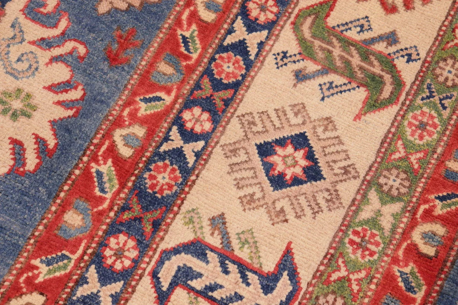 1990s 1990s Vintage Rustic Kazak Blue/Ivory Wool Rug - 6'0" X 8'8" - 4