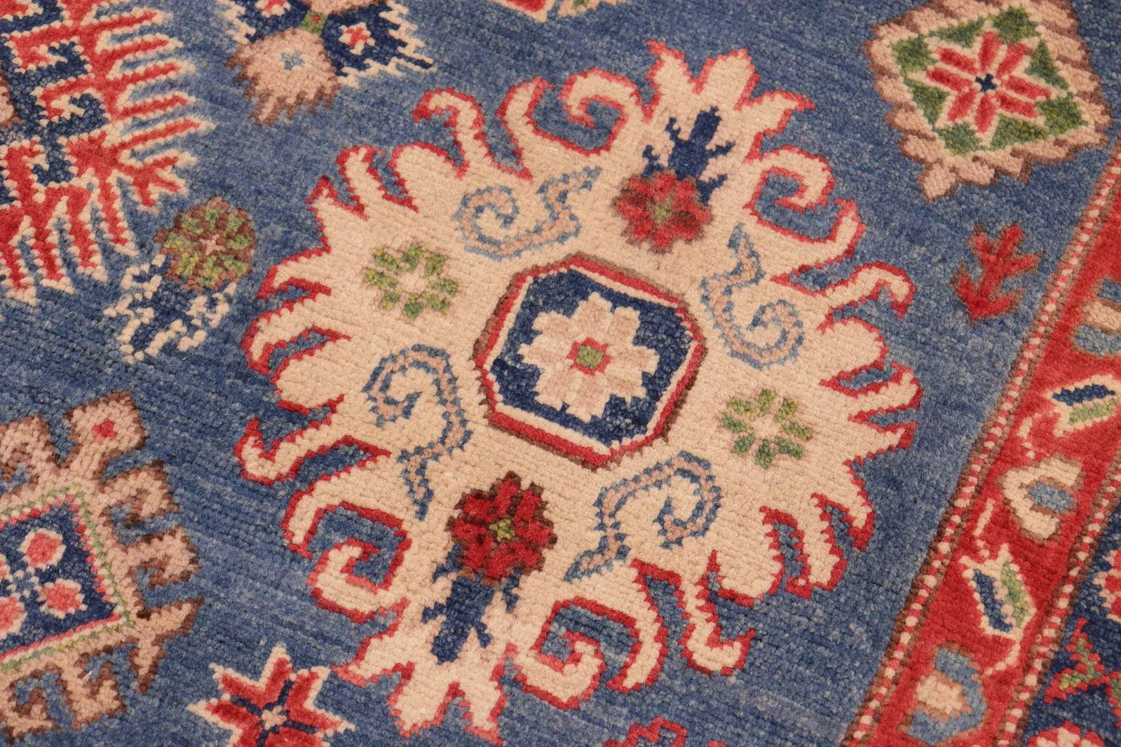 1990s 1990s Vintage Rustic Kazak Blue/Ivory Wool Rug - 6'0" X 8'8" - 5