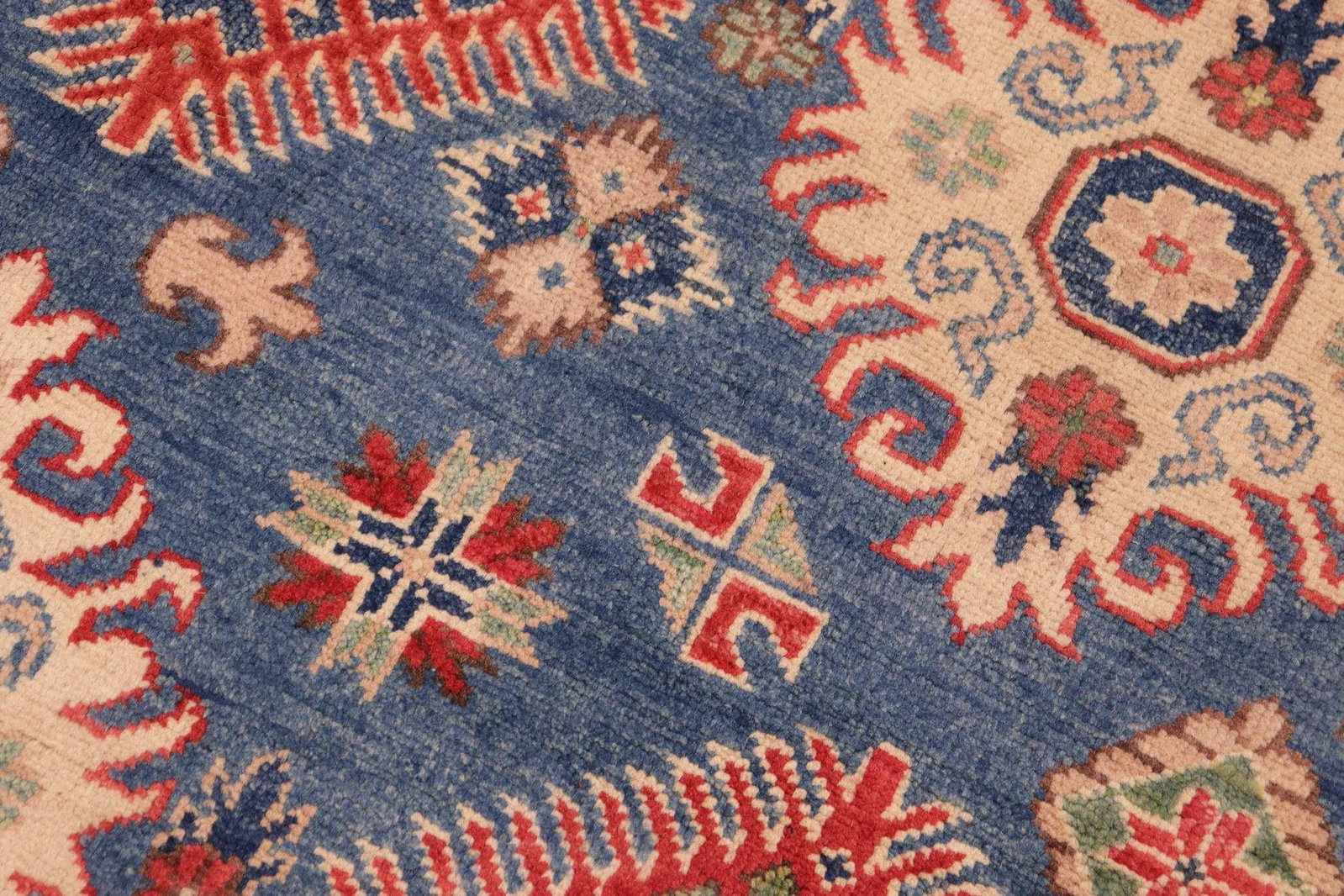 1990s 1990s Vintage Rustic Kazak Blue/Ivory Wool Rug - 6'0" X 8'8" - 6