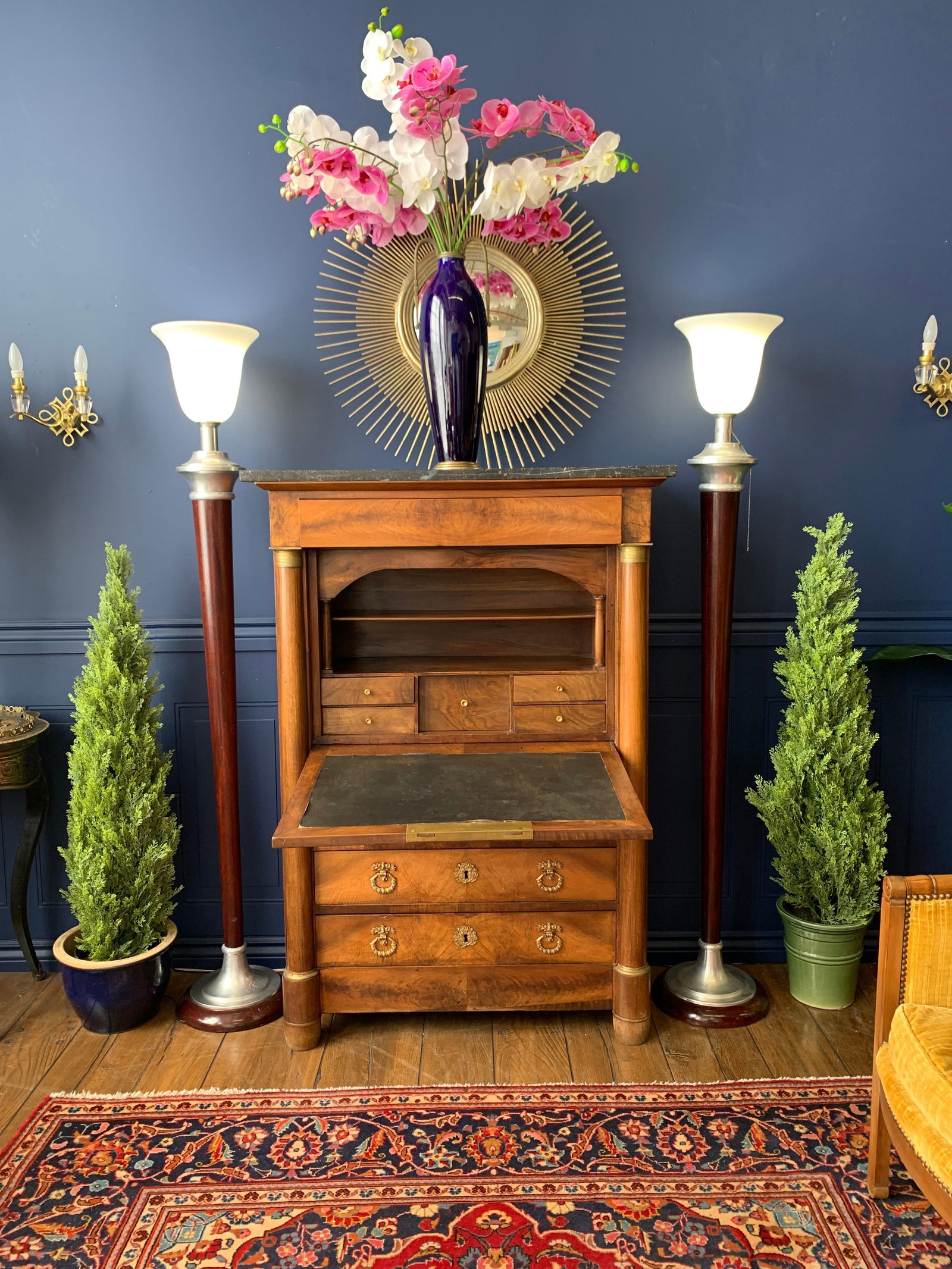 French Empire Mahogany Drop Front Secretary "SecreÌtaire aÌ€ Abattant" - 2