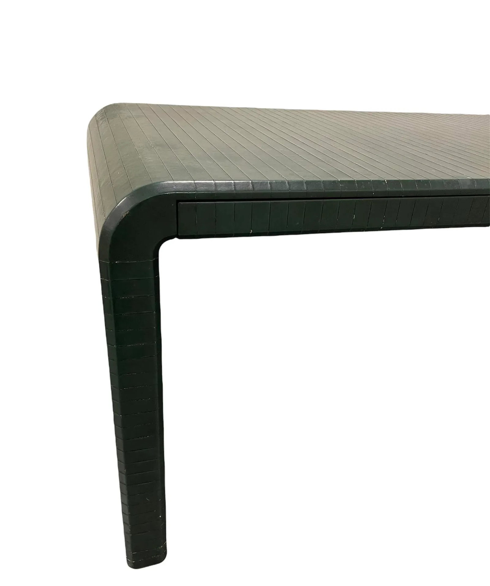 Karl Springer Signed Leather Wrapped Waterfall Desk - 3