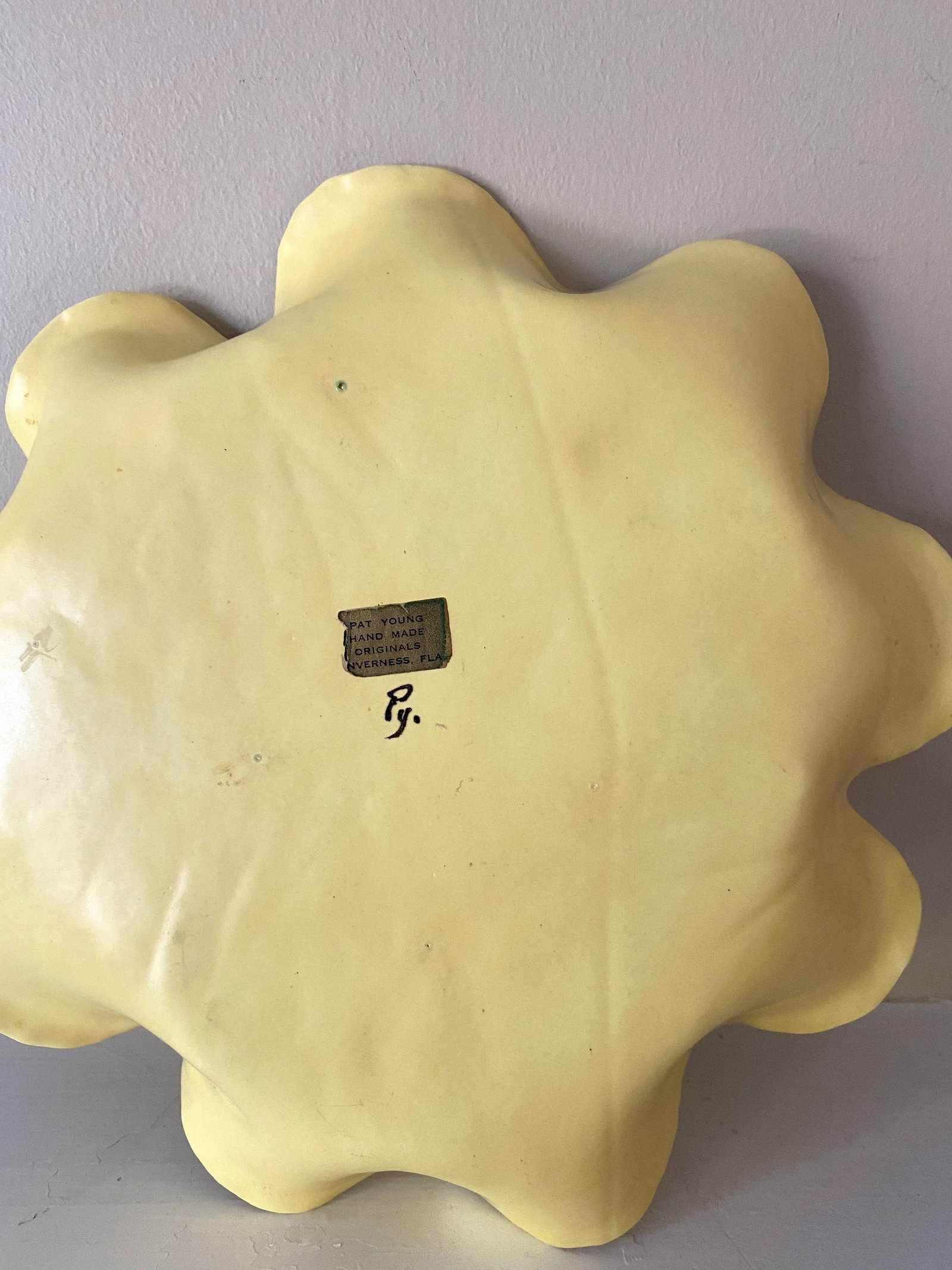 1970s Original Pat Young Yellow Leaf Ware Plate Platter Signed With Decal - 8