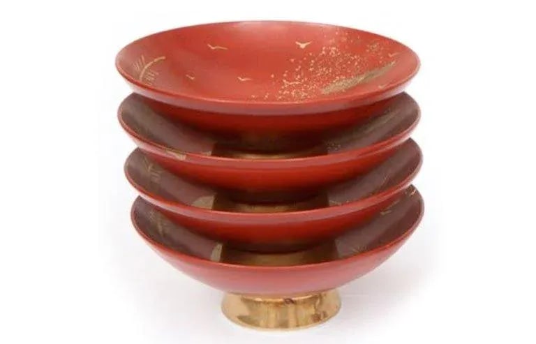 2019 Japanese Red and Gold Porcelain Clay Acrylic Bowls by Suizan - Set of 4 - 5