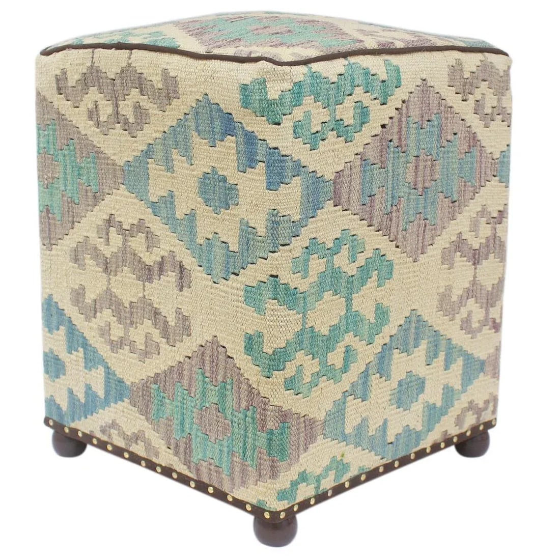 Boho Chic Handmade Kilim Upholstered Ottoman - 10
