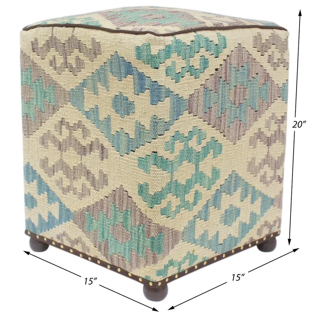 Boho Chic Handmade Kilim Upholstered Ottoman - 2