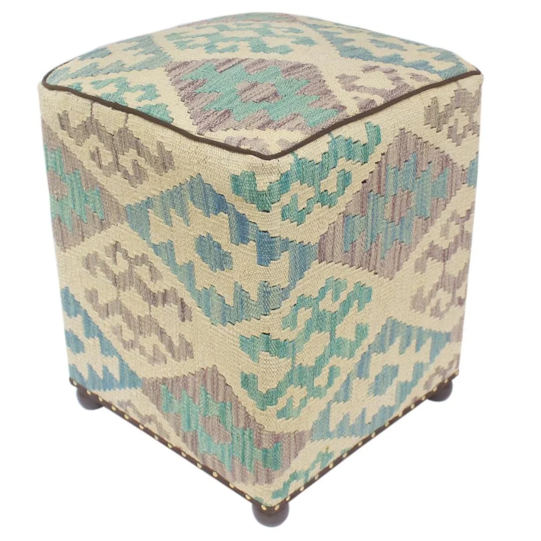 Boho Chic Handmade Kilim Upholstered Ottoman - 4