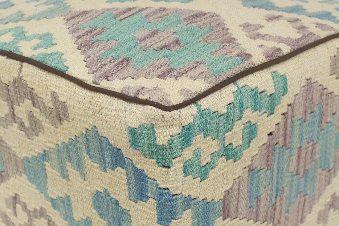 Boho Chic Handmade Kilim Upholstered Ottoman - 6