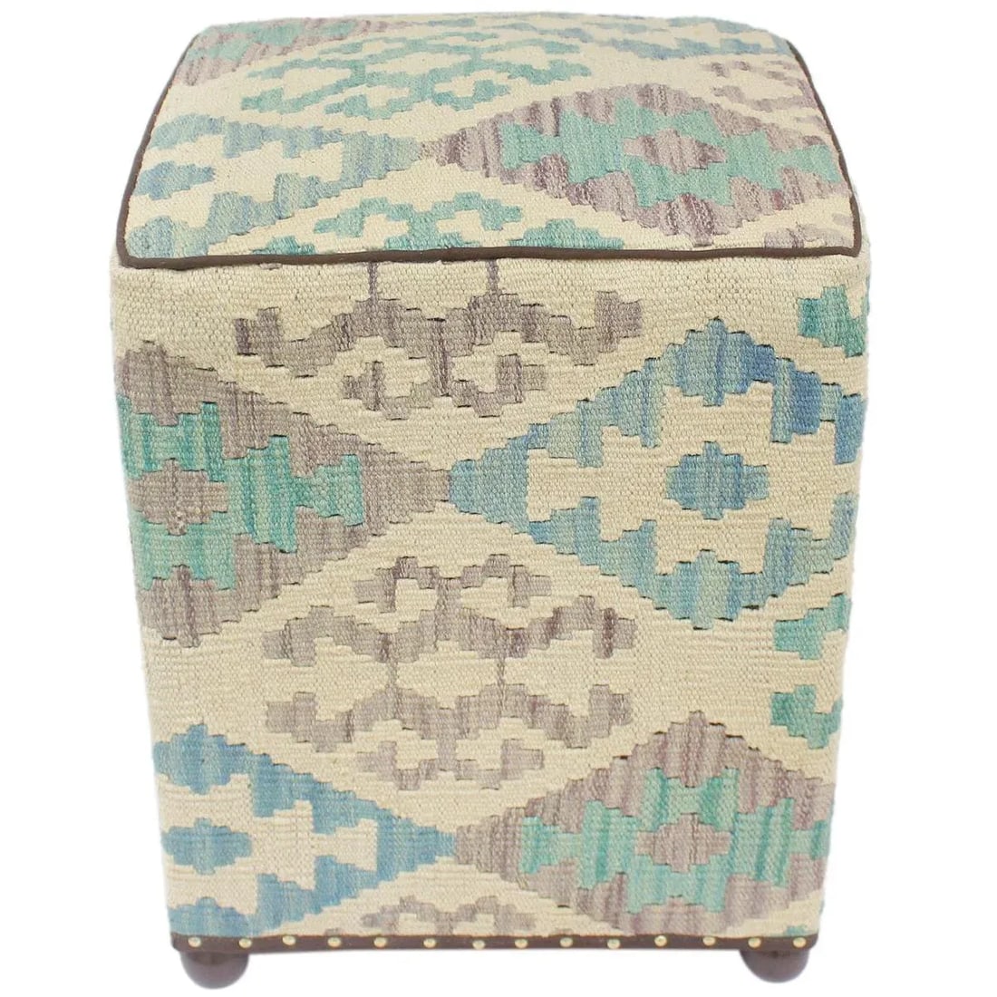 Boho Chic Handmade Kilim Upholstered Ottoman - 7